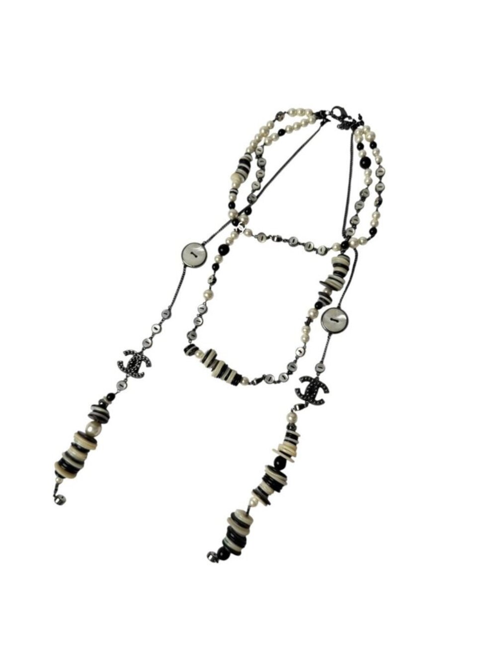 Chanel 03P Long Necklace CC Logo Faux Pearl